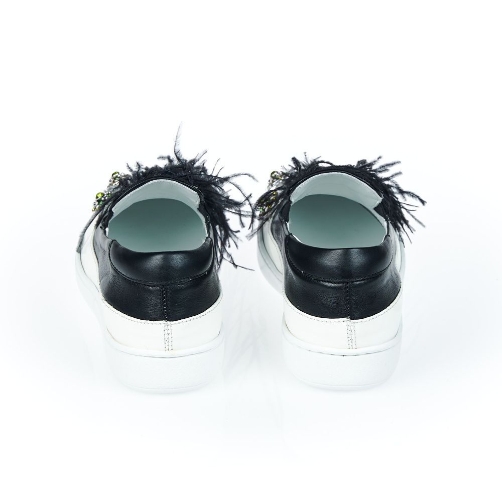 Black Leather Women Slip-On Shoe