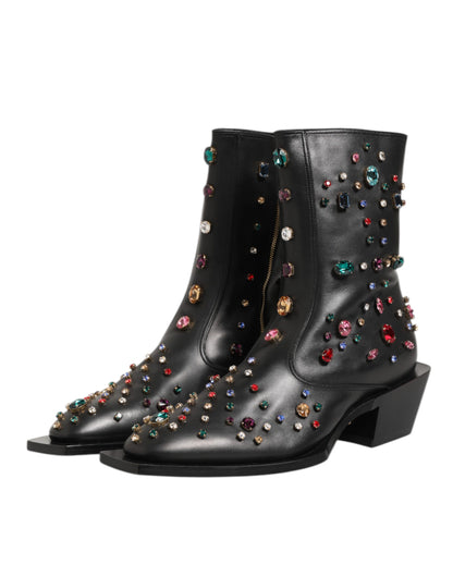 Black Crystal Embellished Men Short Boots Shoes