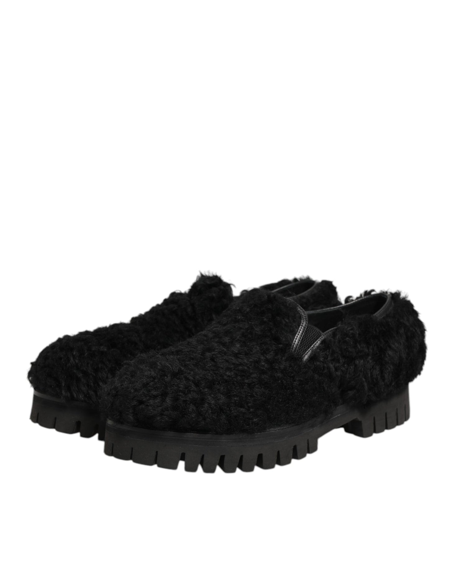 Dress Black Fur Leather Slippers Men Shoes