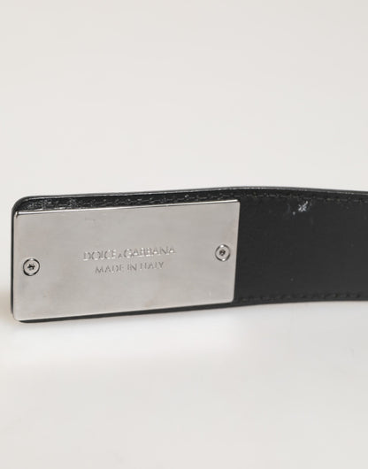 Black Leather Classic Metal Logo Buckle Belt