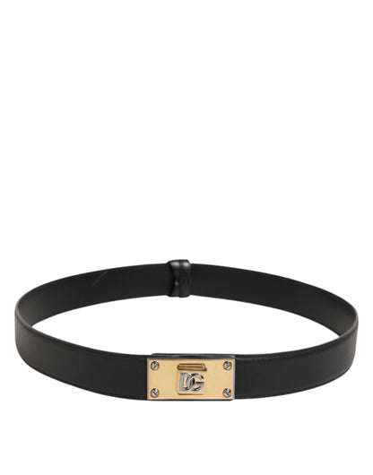 Black Leather Classic Metal Logo Buckle Belt