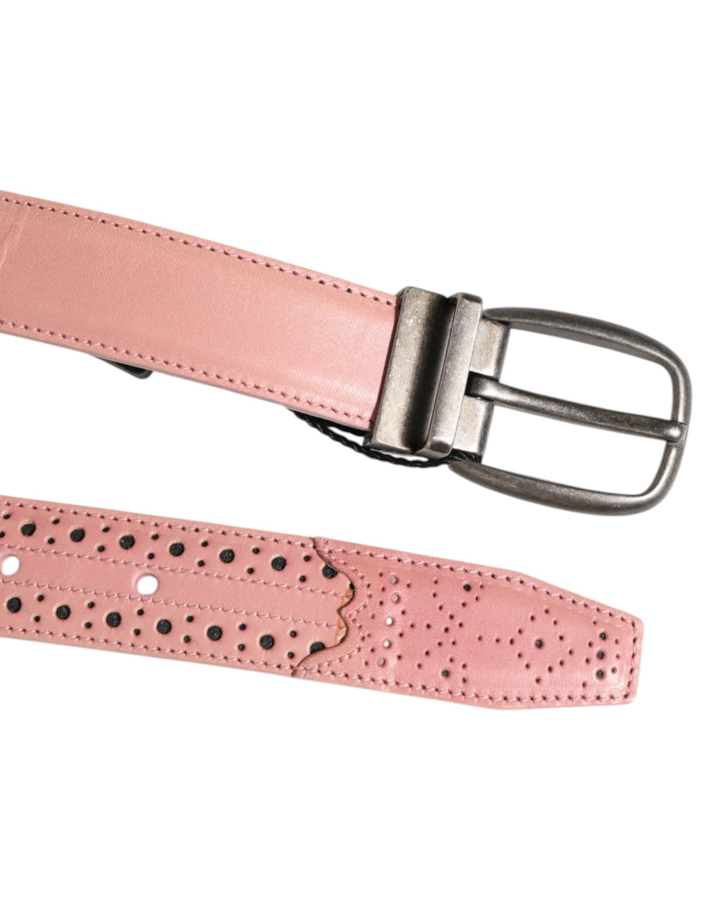 Pink Leather Perforated Detailing Buckle Belt