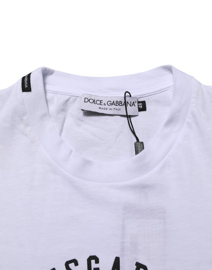 White Cotton Logo Print Crew Neck T-shirt