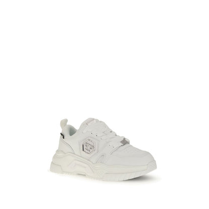 White Polyester Athletic Sneakers