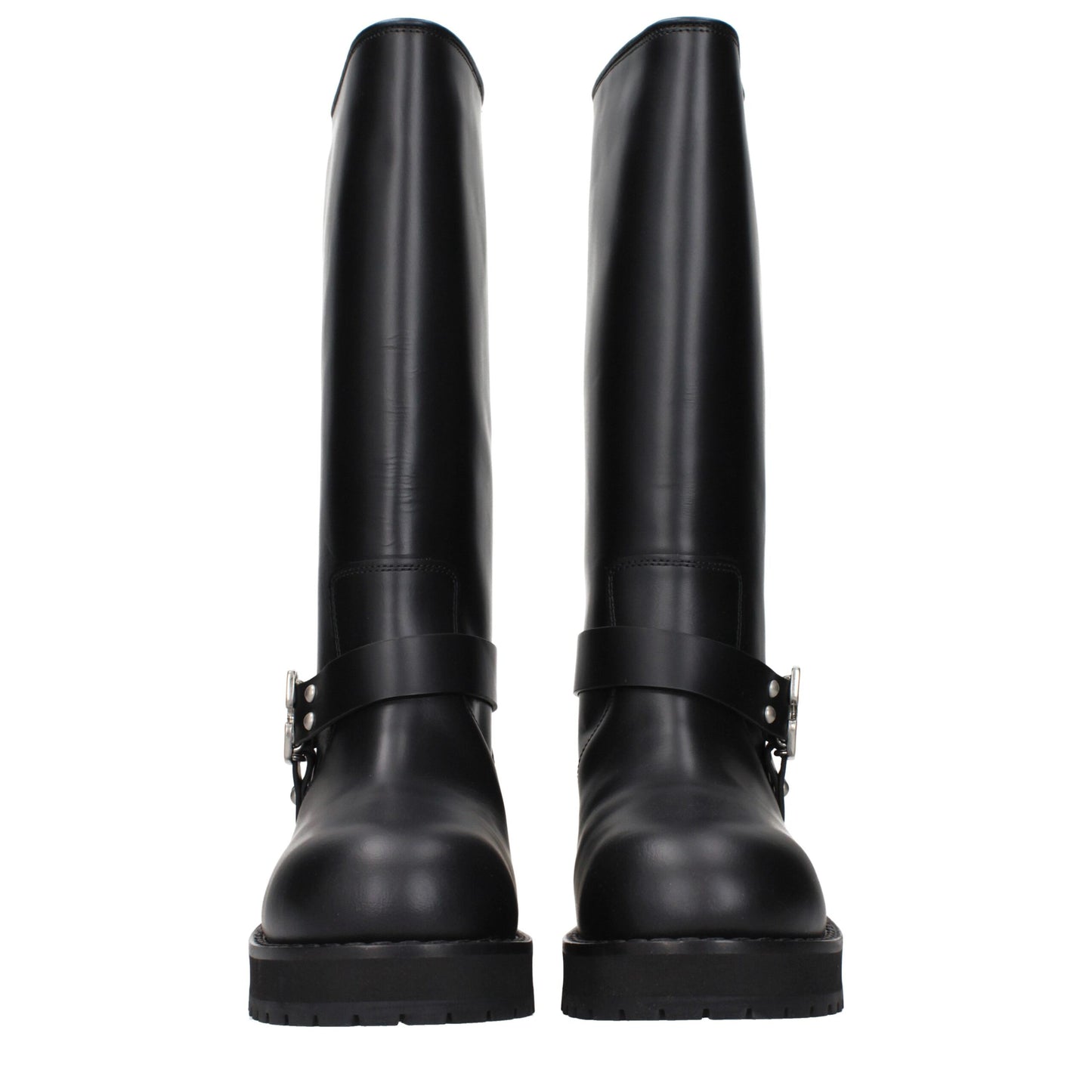 Black Leather Flat Boots