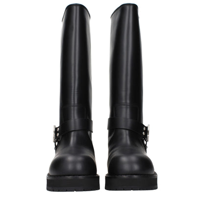 Black Leather Flat Boots