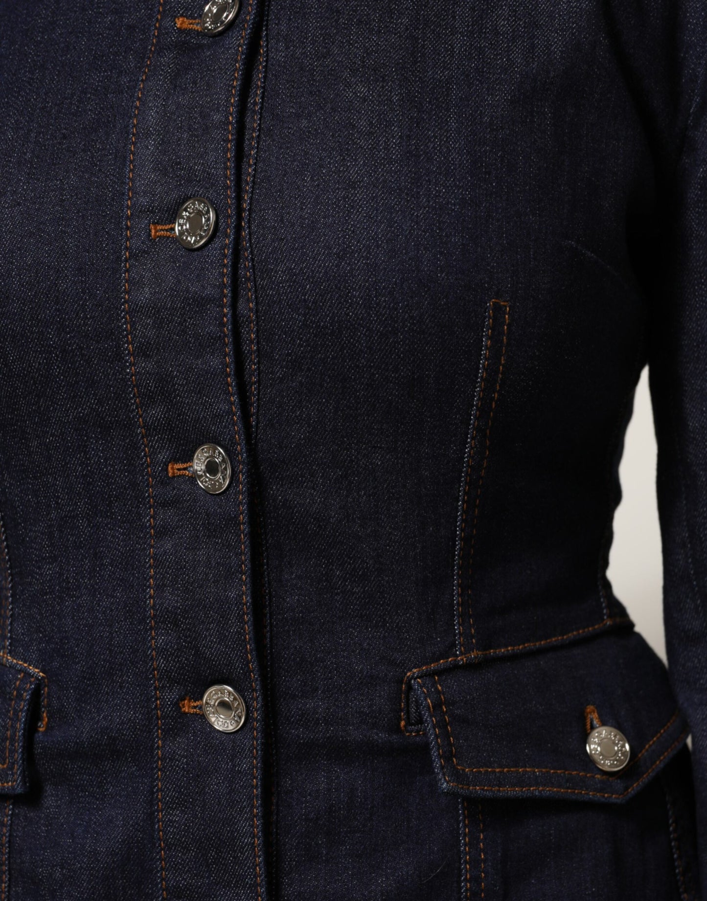 Dark Blue Cotton Collared Denim Coat Jacket