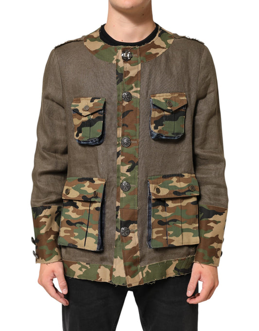 Brown Camouflage Linen Button Down Jacket