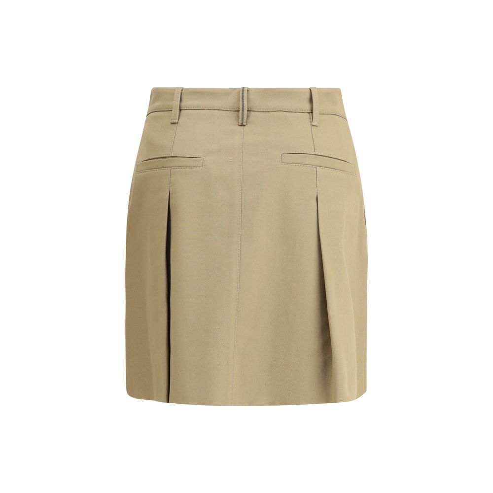 Beige Cotton Mini Skirt