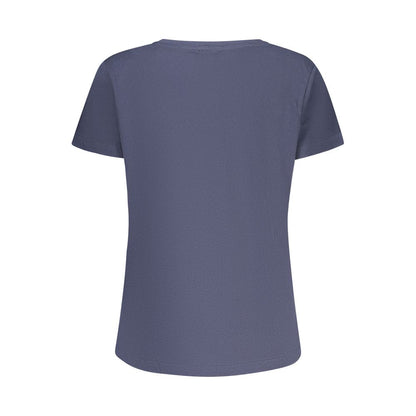 "Blu Cotton Women T-Shirt with Rhinestone Detailing"