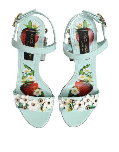 Mint Green Floral Studs Heels Sandals Shoes