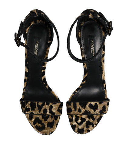 Gold Leopard Ankle Strap Heels Sandals Shoes