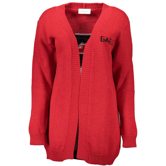 Red Acrylic Women Cardigan
