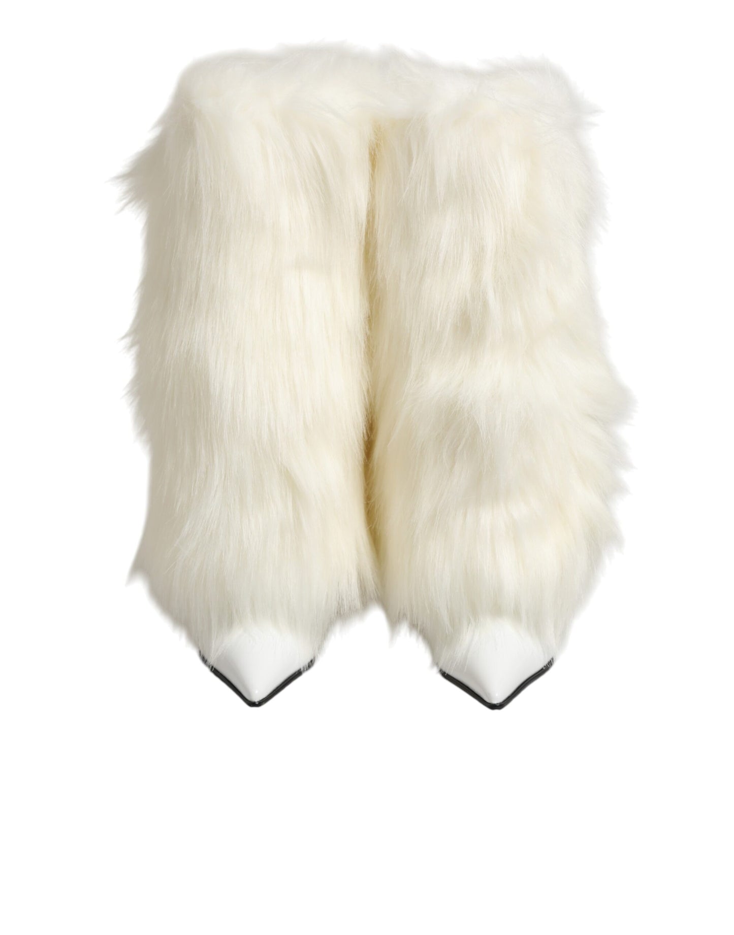 White Fur Pointed Knee High Stiletto Boots Shoes