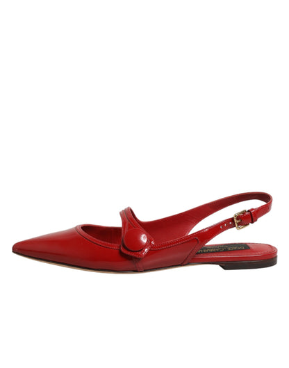Red Leather Slingback Flats Sandals Shoes
