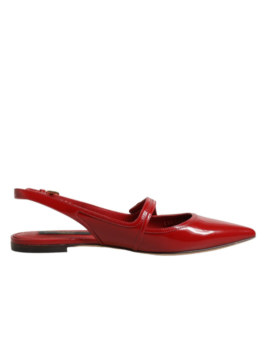 Red Leather Slingback Flats Sandals Shoes