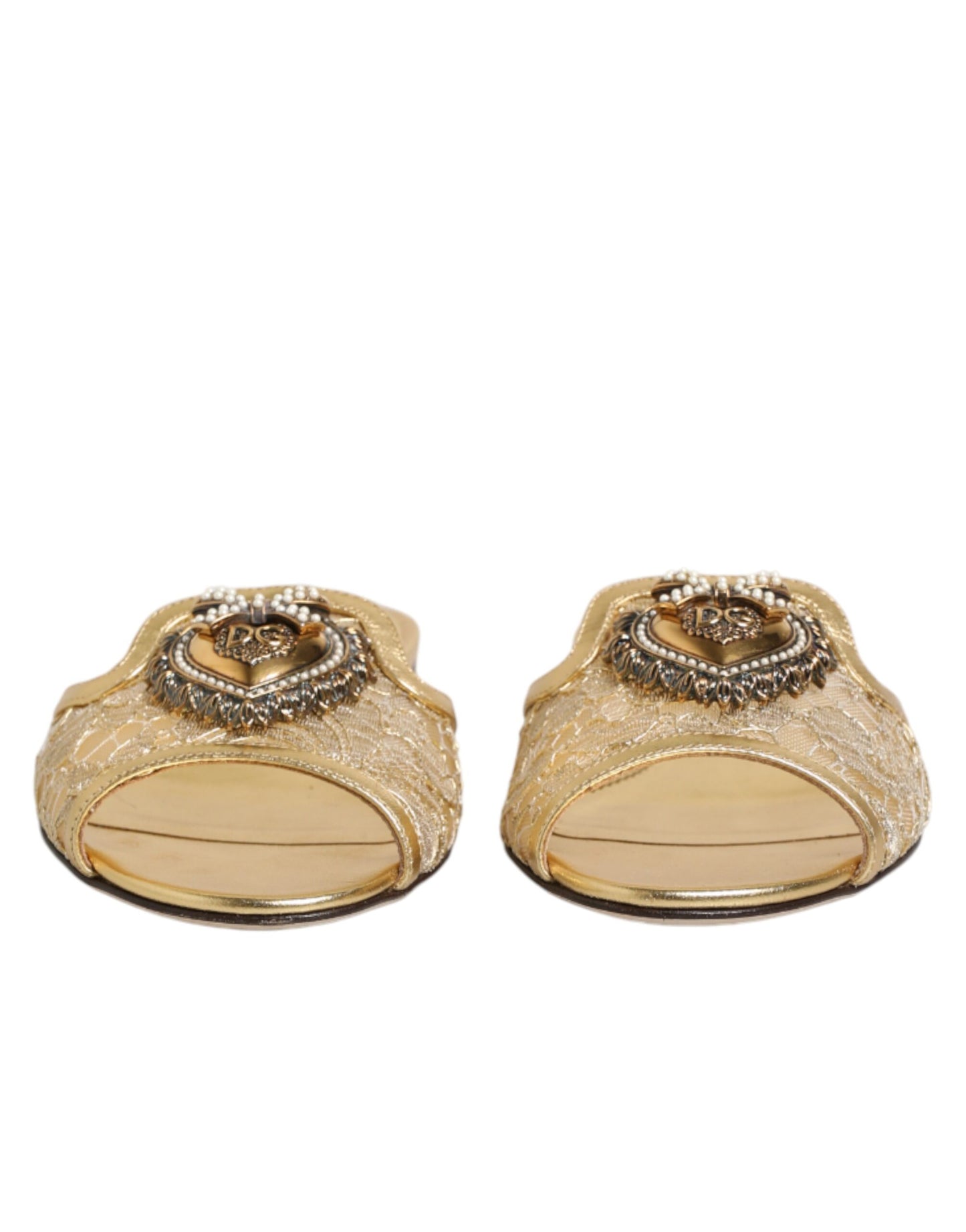 Gold Devotion Lace Flats Slip On Sandals Shoes
