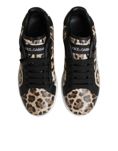 Brown Leather Leopard Low Top Sneakers Shoes