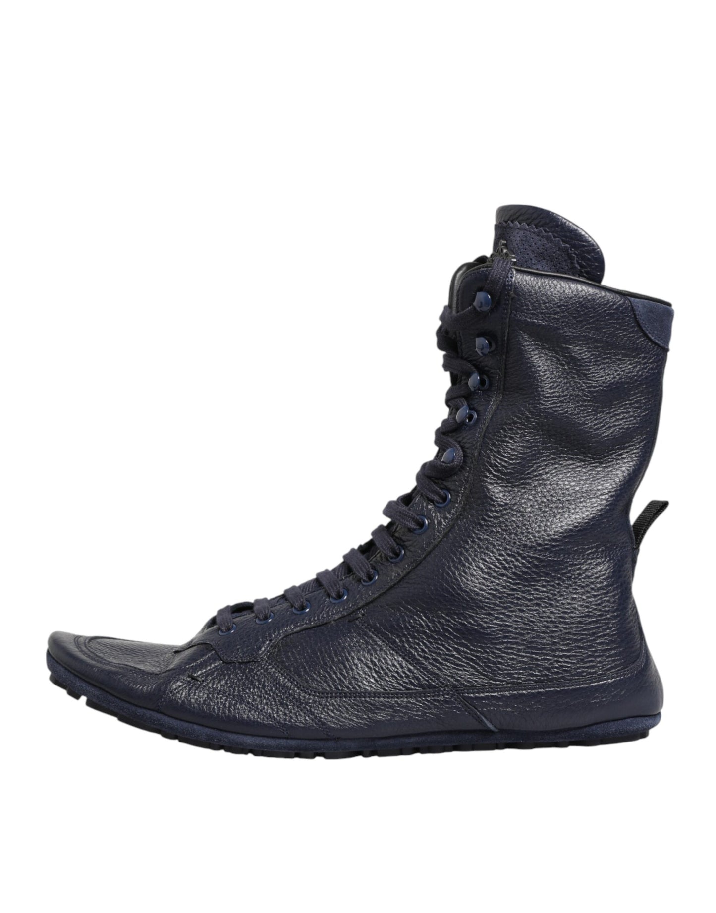 Dark Blue Deer Leather Mid Calf Boots Shoes