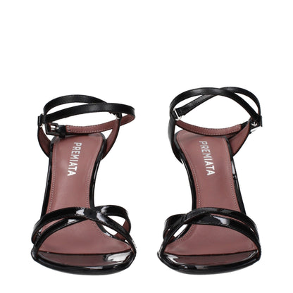 Black Leather Stiletto Heel Sandals