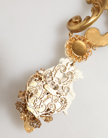 Gold Ceramic Crystal Cherub Baroque Pendant Necklace