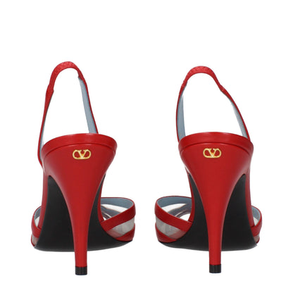 Red Leather Stiletto Heel Sandals