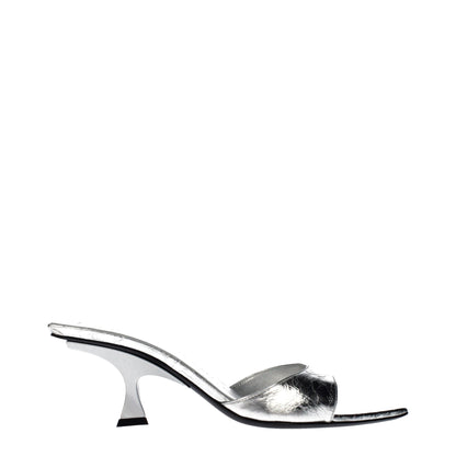 Gray Leather Flat Sandals