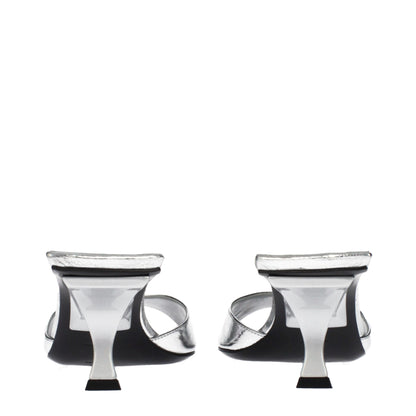 Gray Leather Flat Sandals