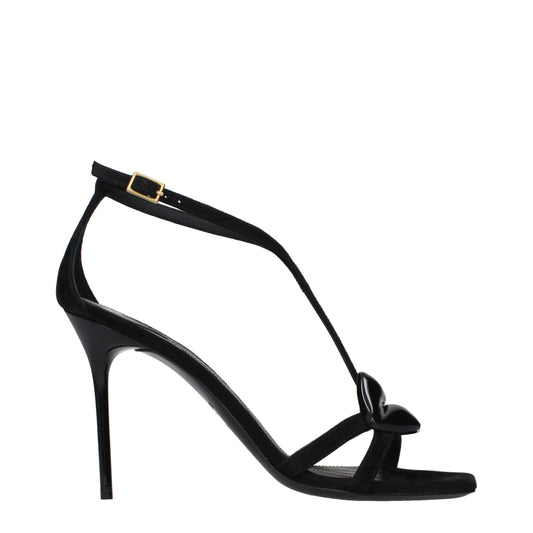 Black Leather Stiletto Heel Sandals