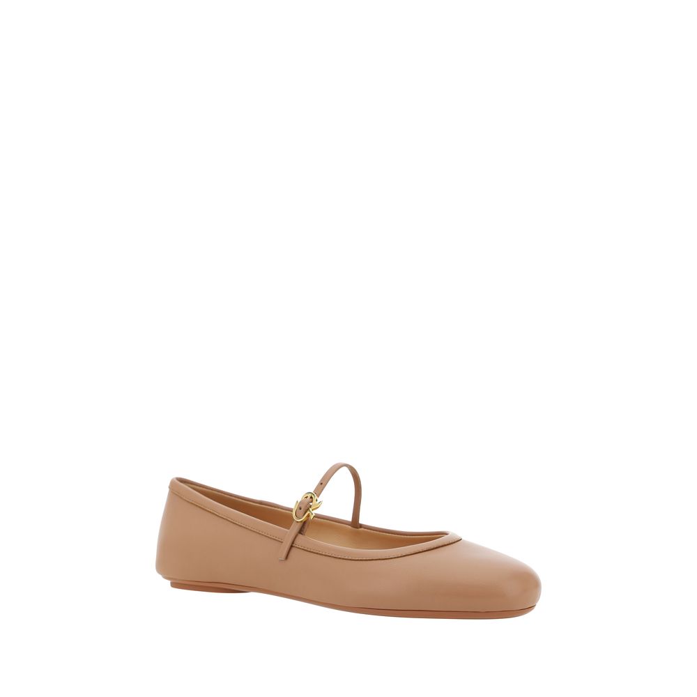 Beige Calf Leather Bos Taurus Ballet Flats