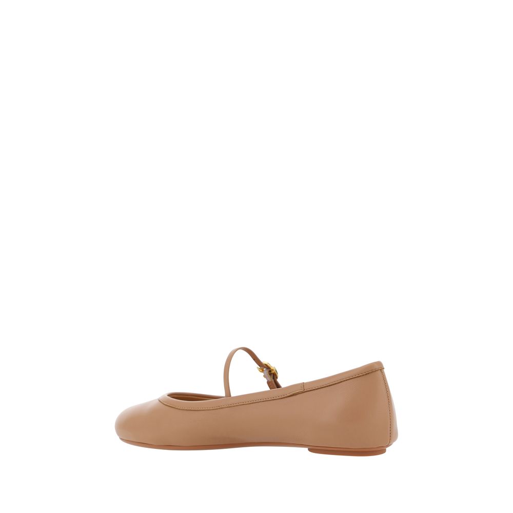 Beige Calf Leather Bos Taurus Ballet Flats
