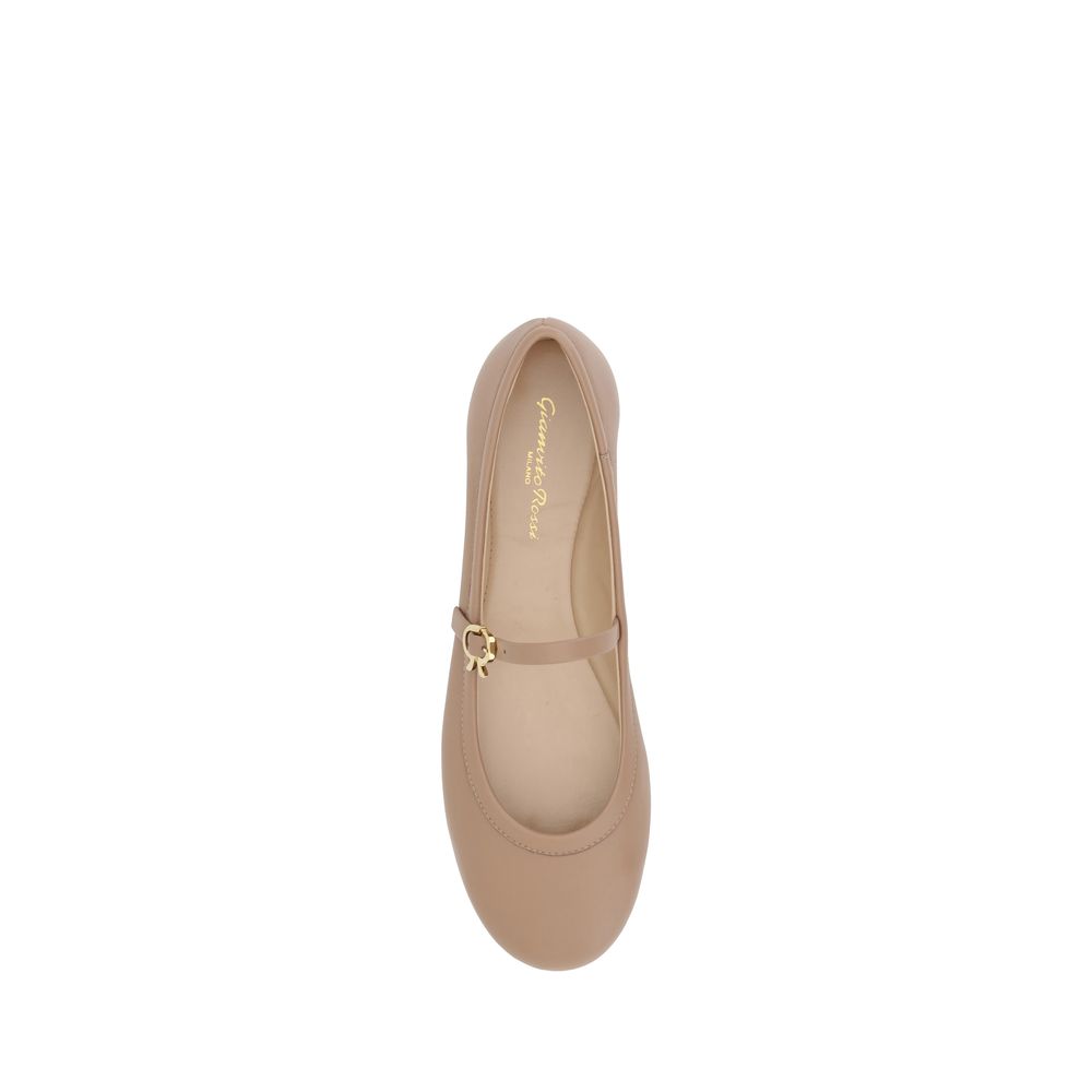 Beige Calf Leather Bos Taurus Ballet Flats