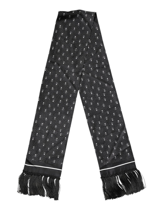 Black Silk Dotted Men Neck Wrap Shawl Scarf