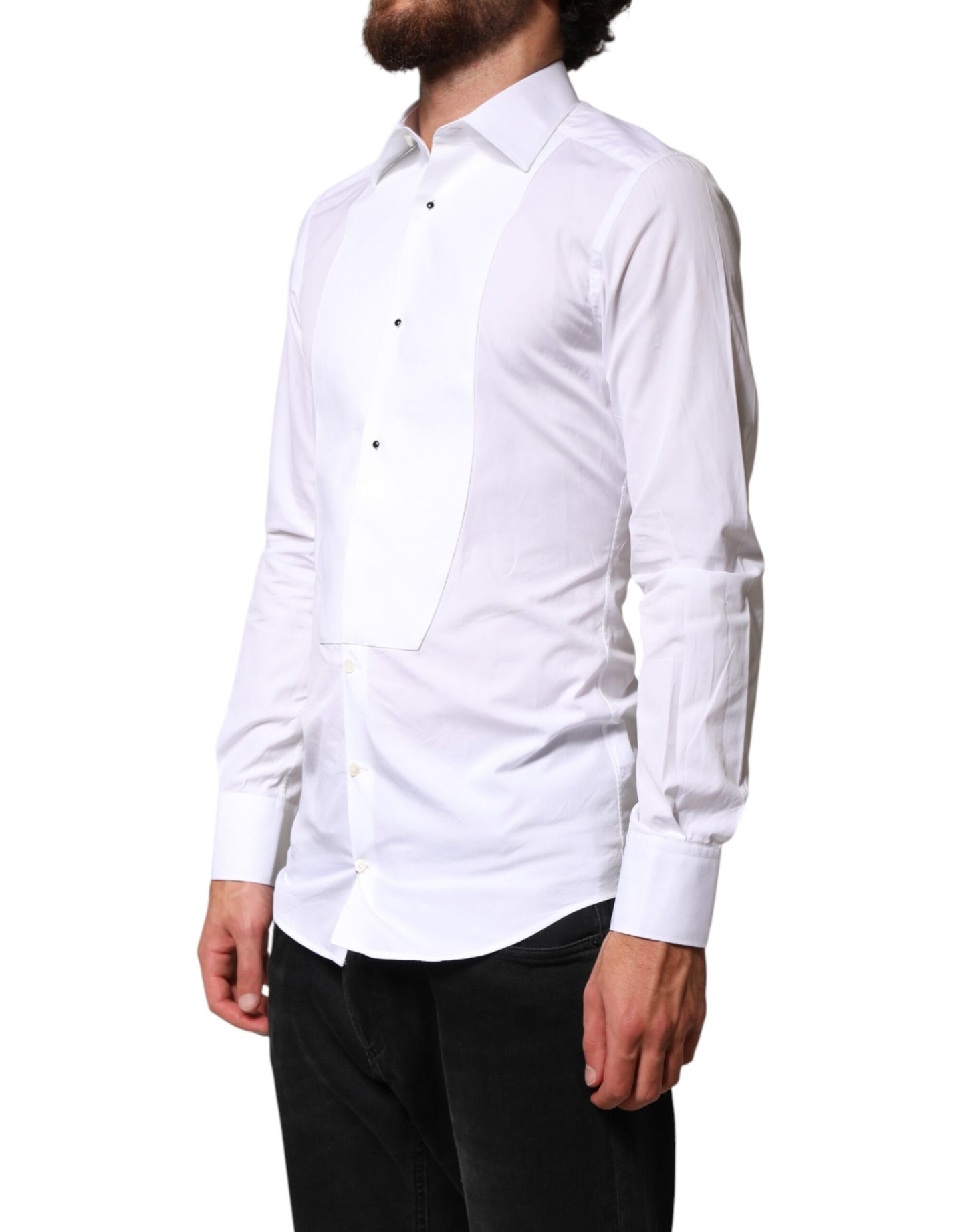 White Cotton GOLD Collared Dress Bib Formal Shirt
