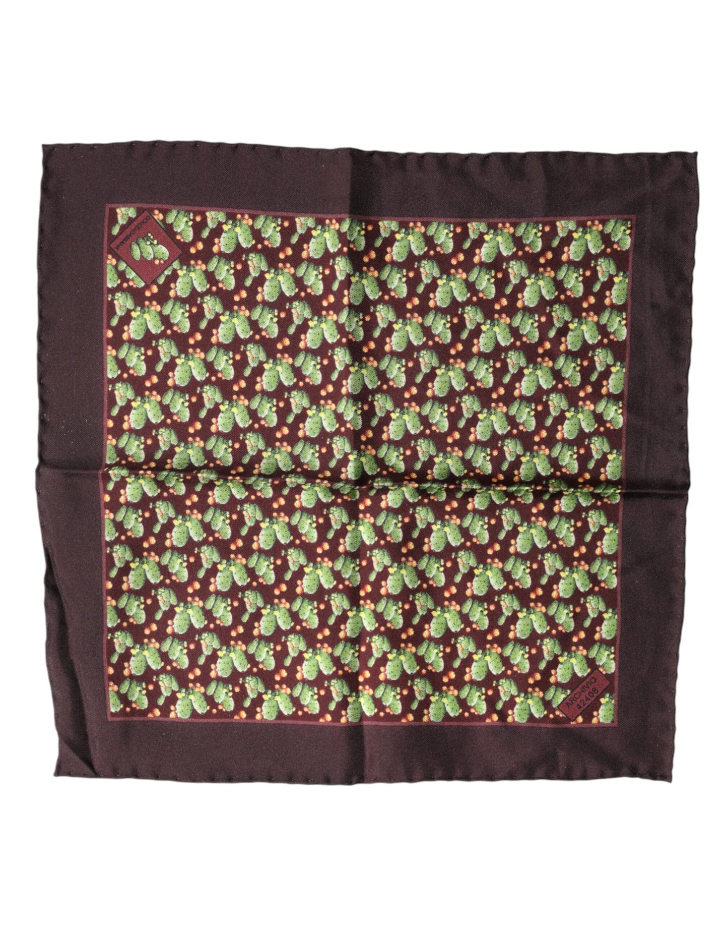 Brown Cactus Print Square Handkerchief Scarf