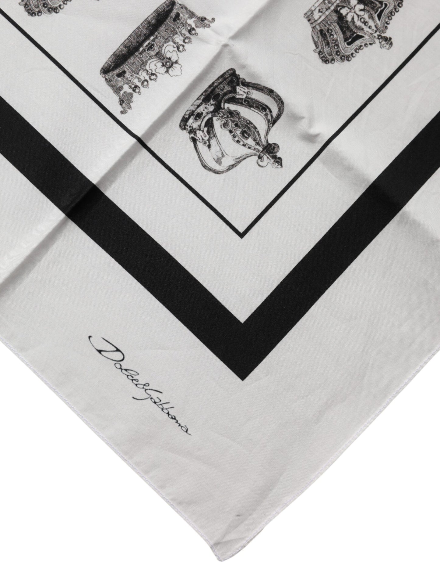 White Crown Cotton Square Foulard Scarf