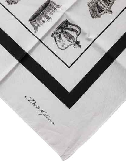 White Crown Cotton Square Foulard Scarf