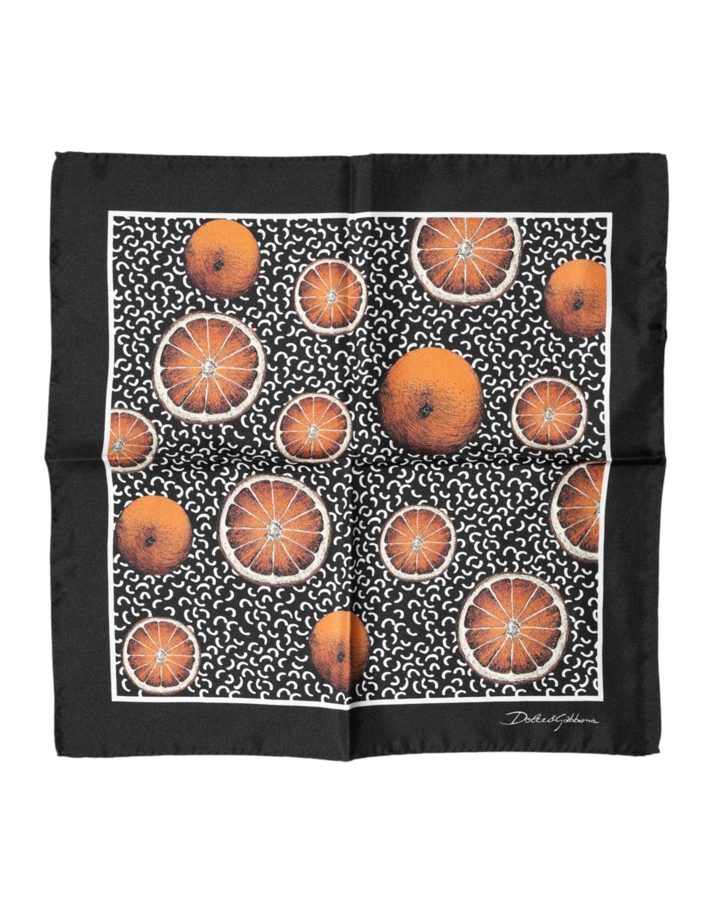 Black Orange Print Square Handkerchief Scarf