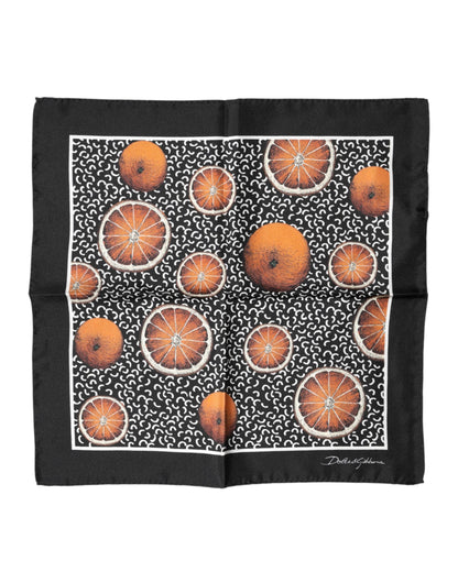 Black Orange Print Square Handkerchief Scarf
