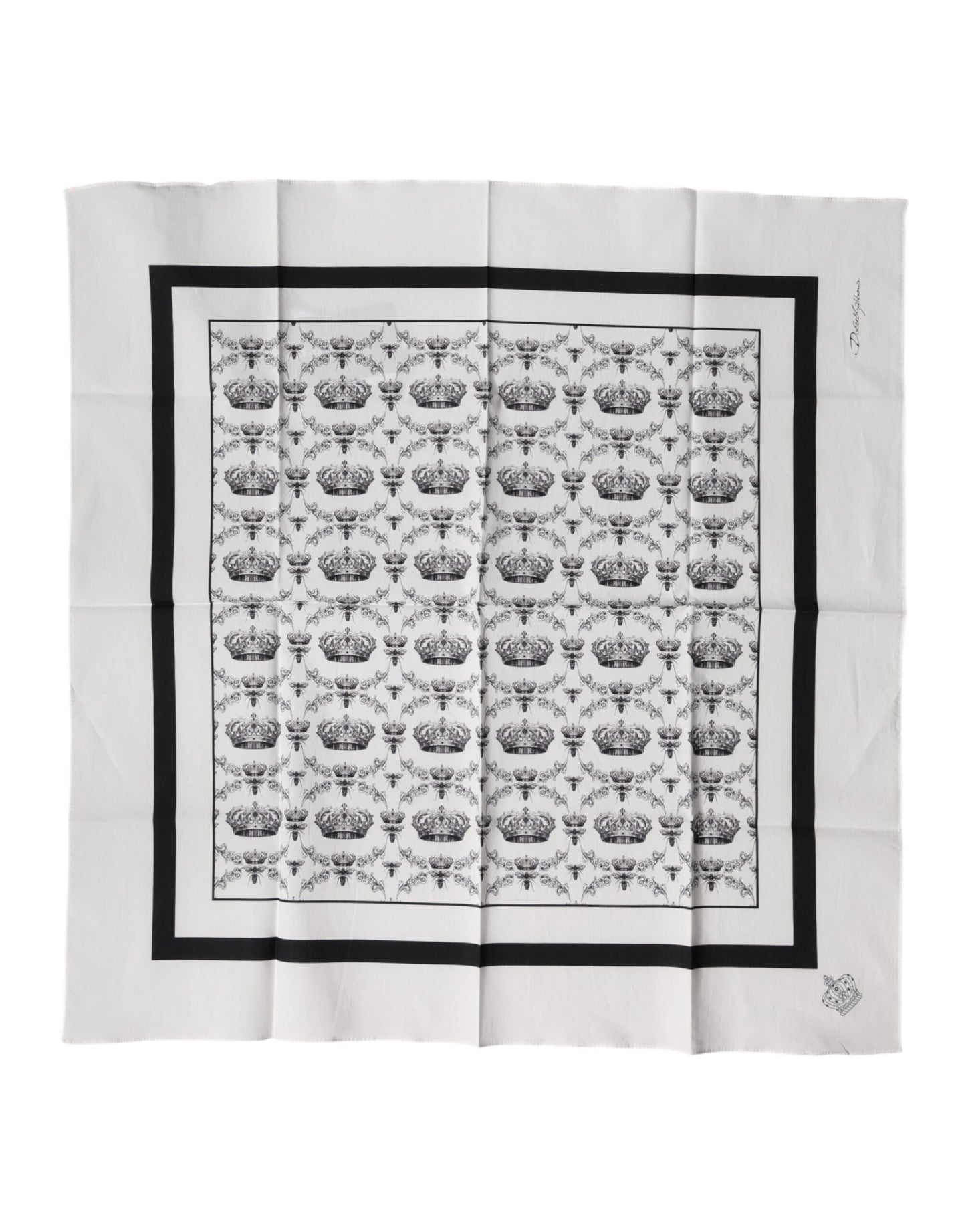 White Crown Cotton Men Square Foulard Scarf