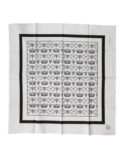 White Crown Cotton Men Square Foulard Scarf
