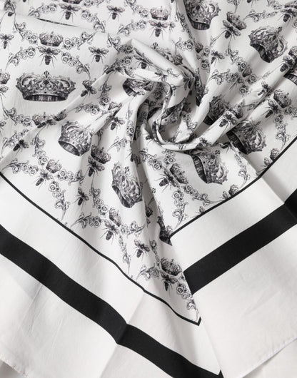 White Crown Cotton Men Square Foulard Scarf