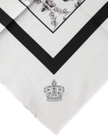 White Crown Cotton Men Square Foulard Scarf