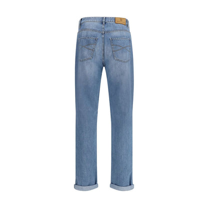 Blue Cotton Straight-Leg Jeans