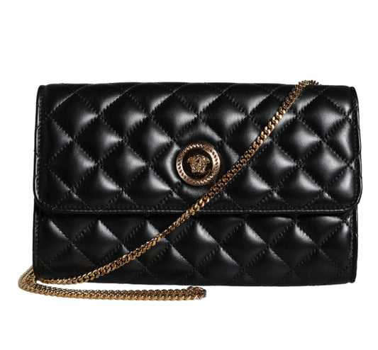 Black Quilted Nappa Leather Crossbody Shoulder Bag