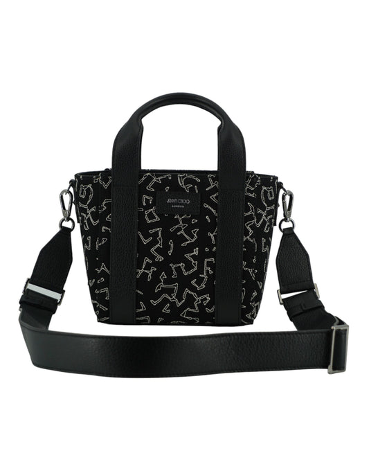 Black Leather and Canvas Small Tote Bag