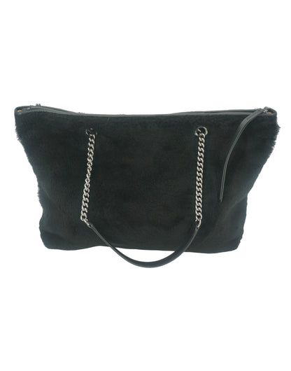 Black Leather and fabric Tote Shoulder Bag