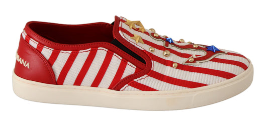 Stripe Print Studded Loafers
