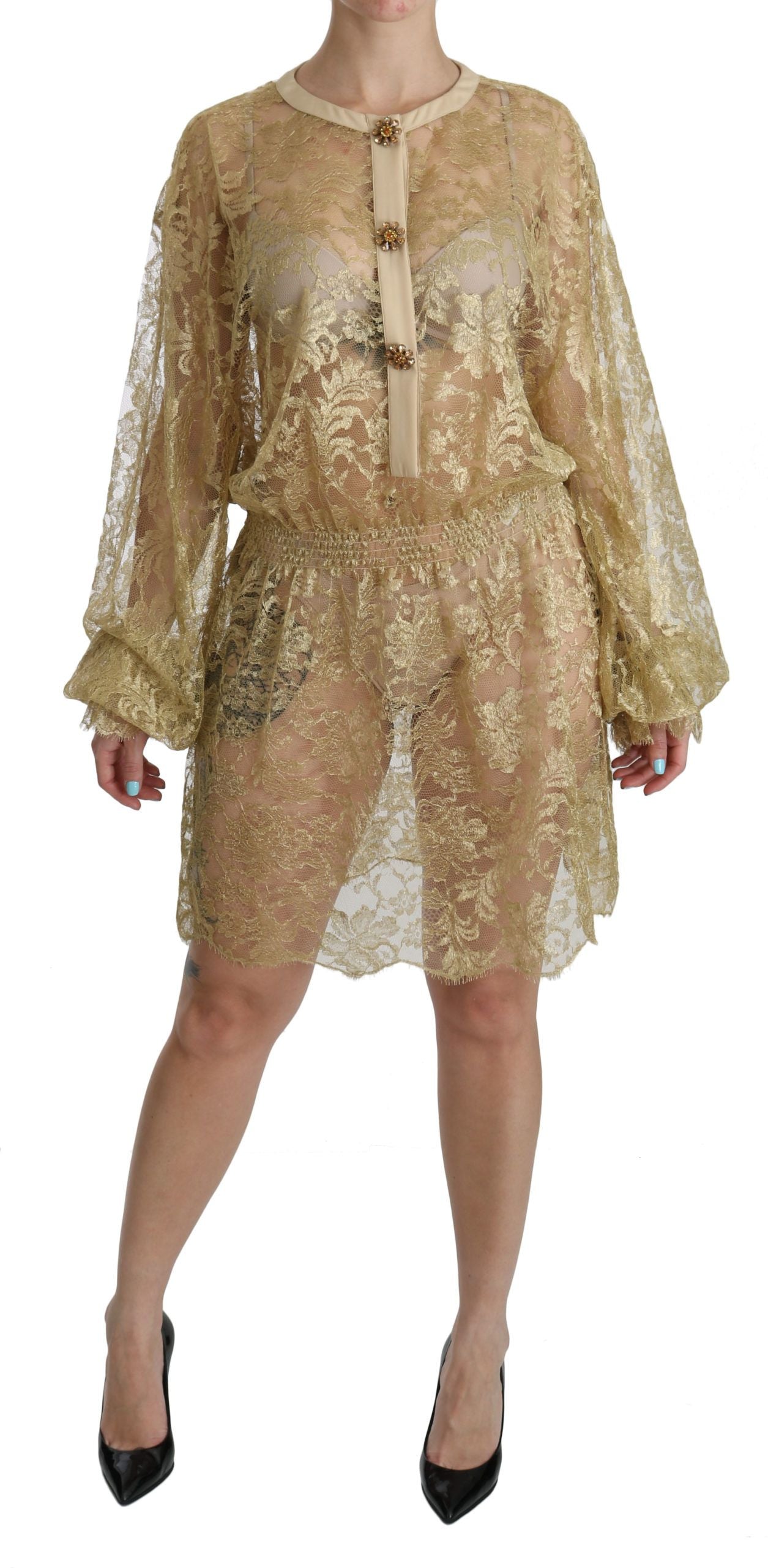 Elegant Gold Lace A-Line Knee Length Dress