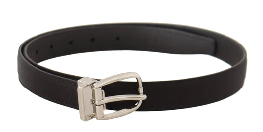 Elegant Black Leather-Canvas Designer Belt